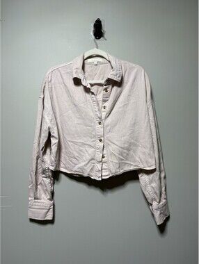 Favorite Daughter The Crop Ex-Boyfriend Shirt Pale Pink Button Up Top S